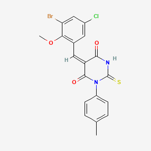 molecular formula C19H14BrClN2O3S B3897624 5-(3-bromo-5-chloro-2-methoxybenzylidene)-1-(4-methylphenyl)-2-thioxodihydro-4,6(1H,5H)-pyrimidinedione 