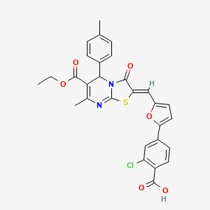 2-chloro-4-[5-[(Z)-[6-ethoxycarbonyl-7-methyl-5-(4-methylphenyl)-3-oxo-5H-[1,3]thiazolo[3,2-a]pyrimidin-2-ylidene]methyl]furan-2-yl]benzoic acid