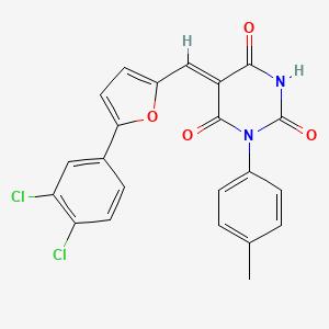 molecular formula C22H14Cl2N2O4 B3897808 5-{[5-(3,4-dichlorophenyl)-2-furyl]methylene}-1-(4-methylphenyl)-2,4,6(1H,3H,5H)-pyrimidinetrione 