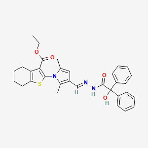 ethyl 2-(3-{2-[hydroxy(diphenyl)acetyl]carbonohydrazonoyl}-2,5-dimethyl-1H-pyrrol-1-yl)-4,5,6,7-tetrahydro-1-benzothiophene-3-carboxylate