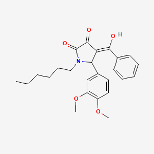 molecular formula C25H29NO5 B3898152 4-benzoyl-5-(3,4-dimethoxyphenyl)-1-hexyl-3-hydroxy-1,5-dihydro-2H-pyrrol-2-one 