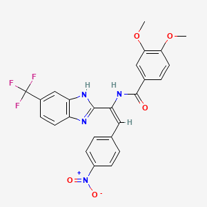 molecular formula C25H19F3N4O5 B3898235 3,4-dimethoxy-N-{2-(4-nitrophenyl)-1-[6-(trifluoromethyl)-1H-benzimidazol-2-yl]vinyl}benzamide 