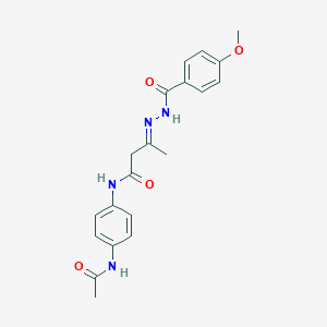 molecular formula C20H22N4O4 B389827 N-[4-(acetylamino)phenyl]-3-[(4-methoxybenzoyl)hydrazono]butanamide 
