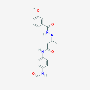 molecular formula C20H22N4O4 B389838 N-[4-(acetylamino)phenyl]-3-[(3-methoxybenzoyl)hydrazono]butanamide 