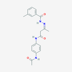 molecular formula C20H22N4O3 B389849 N-[4-(acetylamino)phenyl]-3-[(3-methylbenzoyl)hydrazono]butanamide 