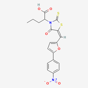 molecular formula C19H16N2O6S2 B3898607 2-(5-{[5-(4-nitrophenyl)-2-furyl]methylene}-4-oxo-2-thioxo-1,3-thiazolidin-3-yl)pentanoic acid 