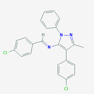 molecular formula C23H17Cl2N3 B389896 (E)-1-(4-chlorophenyl)-N-[4-(4-chlorophenyl)-5-methyl-2-phenylpyrazol-3-yl]methanimine 