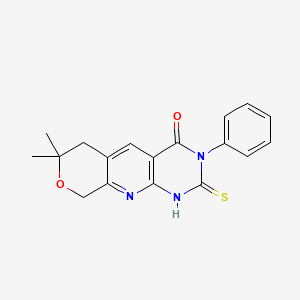 2-mercapto-7,7-dimethyl-3-phenyl-6,9-dihydro-3H-pyrano[4',3':5,6]pyrido[2,3-d]pyrimidin-4(7H)-one