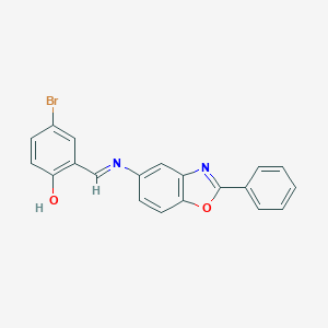 molecular formula C20H13BrN2O2 B389918 4-Bromo-2-{[(2-phenyl-1,3-benzoxazol-5-yl)imino]methyl}phenol 