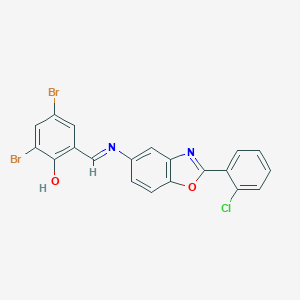 molecular formula C20H11Br2ClN2O2 B389925 2,4-Dibromo-6-({[2-(2-chlorophenyl)-1,3-benzoxazol-5-yl]imino}methyl)phenol 