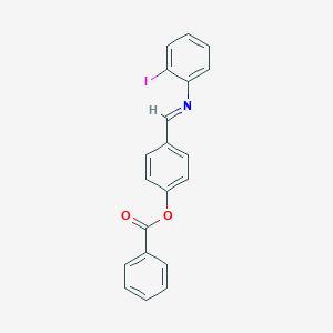 molecular formula C20H14INO2 B389932 4-{[(2-Iodophenyl)imino]methyl}phenyl benzoate 