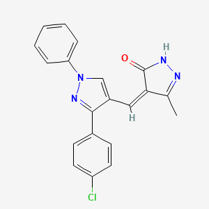 molecular formula C20H15ClN4O B3899478 4-{[3-(4-chlorophenyl)-1-phenyl-1H-pyrazol-4-yl]methylene}-5-methyl-2,4-dihydro-3H-pyrazol-3-one 