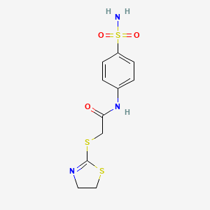 molecular formula C11H13N3O3S3 B3899511 N-[4-(aminosulfonyl)phenyl]-2-(4,5-dihydro-1,3-thiazol-2-ylthio)acetamide 