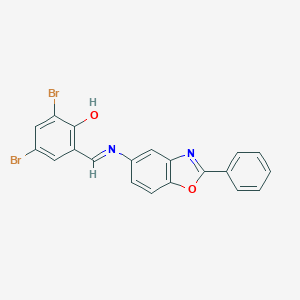 molecular formula C20H12Br2N2O2 B389955 2,4-Dibromo-6-{[(2-phenyl-1,3-benzoxazol-5-yl)imino]methyl}phenol 