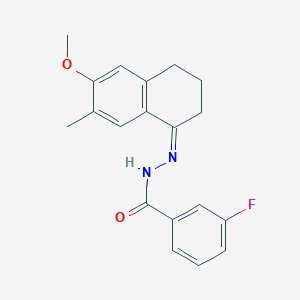 molecular formula C19H19FN2O2 B3899672 3-fluoro-N'-(6-methoxy-7-methyl-3,4-dihydro-1(2H)-naphthalenylidene)benzohydrazide 