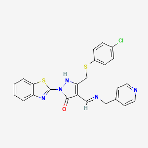 molecular formula C24H18ClN5OS2 B3899852 2-(1,3-benzothiazol-2-yl)-5-{[(4-chlorophenyl)thio]methyl}-4-{[(4-pyridinylmethyl)amino]methylene}-2,4-dihydro-3H-pyrazol-3-one 