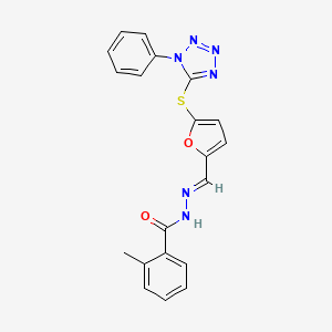 molecular formula C20H16N6O2S B3899881 2-methyl-N'-({5-[(1-phenyl-1H-tetrazol-5-yl)thio]-2-furyl}methylene)benzohydrazide 