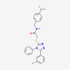 molecular formula C26H25FN4OS B3899907 2-{[5-(3-FLUOROPHENYL)-4-PHENYL-4H-1,2,4-TRIAZOL-3-YL]SULFANYL}-N-{[4-(PROPAN-2-YL)PHENYL]METHYL}ACETAMIDE 