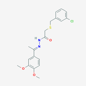 molecular formula C19H21ClN2O3S B3899916 2-[(3-chlorobenzyl)thio]-N'-[1-(3,4-dimethoxyphenyl)ethylidene]acetohydrazide 