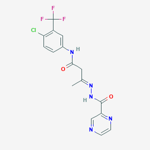 (3E)-N-[4-chloro-3-(trifluoromethyl)phenyl]-3-[2-(pyrazin-2-ylcarbonyl)hydrazinylidene]butanamide