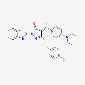 molecular formula C28H25ClN4OS2 B3900114 2-(1,3-benzothiazol-2-yl)-5-{[(4-chlorophenyl)thio]methyl}-4-[4-(diethylamino)benzylidene]-2,4-dihydro-3H-pyrazol-3-one 