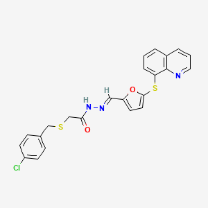 molecular formula C23H18ClN3O2S2 B3900170 2-[(4-chlorobenzyl)thio]-N'-{[5-(8-quinolinylthio)-2-furyl]methylene}acetohydrazide 