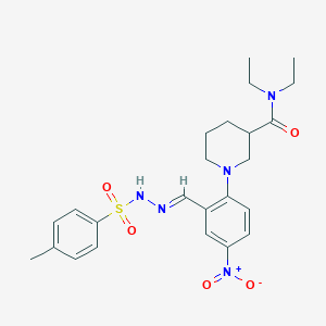 molecular formula C24H31N5O5S B3900223 N,N-diethyl-1-(2-{2-[(4-methylphenyl)sulfonyl]carbonohydrazonoyl}-4-nitrophenyl)-3-piperidinecarboxamide 