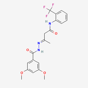 molecular formula C20H20F3N3O4 B3900269 3-[(3,5-dimethoxybenzoyl)hydrazono]-N-[2-(trifluoromethyl)phenyl]butanamide 