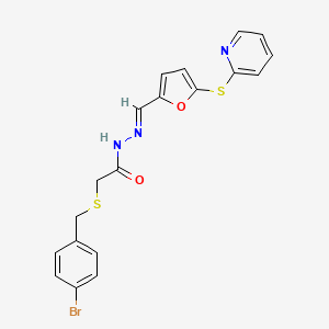 molecular formula C19H16BrN3O2S2 B3900399 2-[(4-bromobenzyl)thio]-N'-{[5-(2-pyridinylthio)-2-furyl]methylene}acetohydrazide 