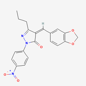 molecular formula C20H17N3O5 B3900422 4-(1,3-benzodioxol-5-ylmethylene)-2-(4-nitrophenyl)-5-propyl-2,4-dihydro-3H-pyrazol-3-one 