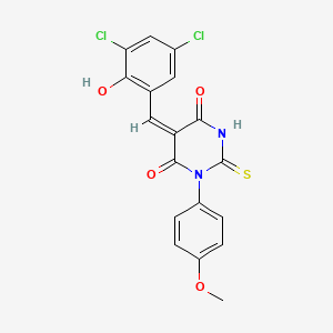 molecular formula C18H12Cl2N2O4S B3900576 5-(3,5-dichloro-2-hydroxybenzylidene)-1-(4-methoxyphenyl)-2-thioxodihydro-4,6(1H,5H)-pyrimidinedione 