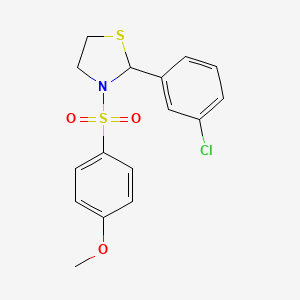 molecular formula C16H16ClNO3S2 B3900780 2-(3-chlorophenyl)-3-(4-methoxybenzenesulfonyl)-1,3-thiazolidine 