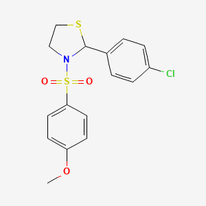 molecular formula C16H16ClNO3S2 B3900824 2-(4-chlorophenyl)-3-(4-methoxybenzenesulfonyl)-1,3-thiazolidine 