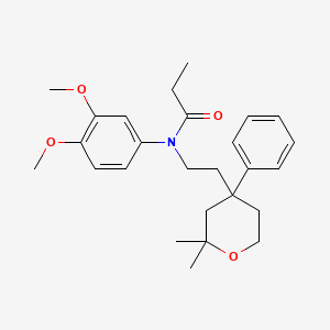 molecular formula C26H35NO4 B3900857 N-(3,4-dimethoxyphenyl)-N-[2-(2,2-dimethyl-4-phenyltetrahydro-2H-pyran-4-yl)ethyl]propanamide 