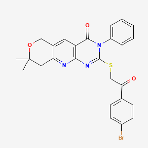 5-[2-(4-bromophenyl)-2-oxoethyl]sulfanyl-13,13-dimethyl-6-phenyl-12-oxa-2,4,6-triazatricyclo[8.4.0.03,8]tetradeca-1,3(8),4,9-tetraen-7-one