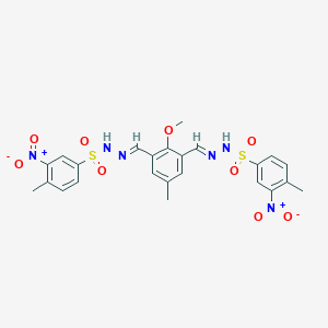 molecular formula C24H24N6O9S2 B390096 N-[(E)-[2-methoxy-5-methyl-3-[(E)-[(4-methyl-3-nitrophenyl)sulfonylhydrazinylidene]methyl]phenyl]methylideneamino]-4-methyl-3-nitrobenzenesulfonamide 