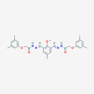molecular formula C30H34N4O5 B390098 2-(3,5-dimethylphenoxy)-N'~1~-{(E)-1-[3-({(E)-2-[2-(3,5-dimethylphenoxy)acetyl]hydrazono}methyl)-2-methoxy-5-methylphenyl]methylidene}acetohydrazide 