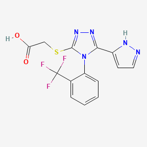 ({5-(1H-pyrazol-5-yl)-4-[2-(trifluoromethyl)phenyl]-4H-1,2,4-triazol-3-yl}thio)acetic acid