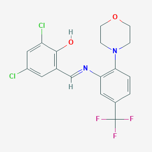 molecular formula C18H15Cl2F3N2O2 B390107 2,4-Dichloro-6-({[2-(4-morpholinyl)-5-(trifluoromethyl)phenyl]imino}methyl)phenol 