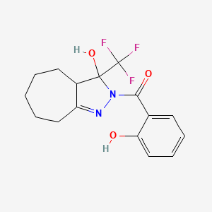 molecular formula C16H17F3N2O3 B3901209 2-(2-hydroxybenzoyl)-3-(trifluoromethyl)-2,3,3a,4,5,6,7,8-octahydrocyclohepta[c]pyrazol-3-ol 