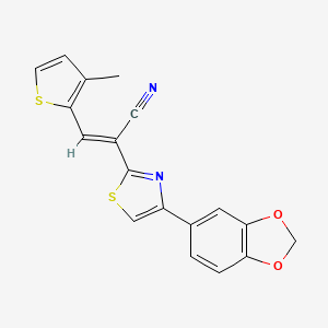 molecular formula C18H12N2O2S2 B3901304 (E)-2-[4-(1,3-benzodioxol-5-yl)-1,3-thiazol-2-yl]-3-(3-methylthiophen-2-yl)prop-2-enenitrile 