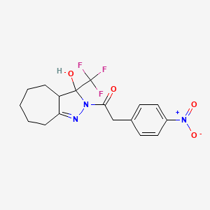 molecular formula C17H18F3N3O4 B3901318 1-[3-HYDROXY-3-(TRIFLUOROMETHYL)-2H,3H,3AH,4H,5H,6H,7H,8H-CYCLOHEPTA[C]PYRAZOL-2-YL]-2-(4-NITROPHENYL)ETHAN-1-ONE 