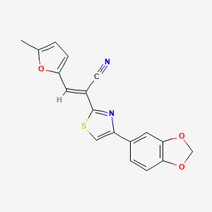 molecular formula C18H12N2O3S B3901355 2-[4-(1,3-benzodioxol-5-yl)-1,3-thiazol-2-yl]-3-(5-methyl-2-furyl)acrylonitrile 