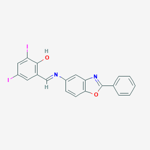 molecular formula C20H12I2N2O2 B390156 2,4-Diiodo-6-{[(2-phenyl-1,3-benzoxazol-5-yl)imino]methyl}phenol 