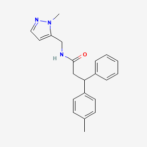 3-(4-methylphenyl)-N-[(1-methyl-1H-pyrazol-5-yl)methyl]-3-phenylpropanamide