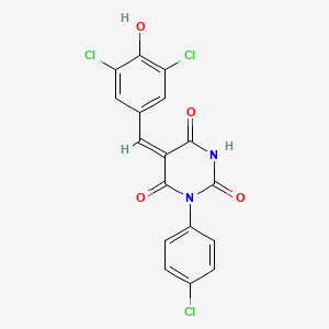 molecular formula C17H9Cl3N2O4 B3901780 1-(4-chlorophenyl)-5-(3,5-dichloro-4-hydroxybenzylidene)-2,4,6(1H,3H,5H)-pyrimidinetrione 