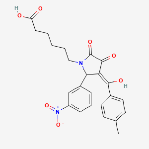 molecular formula C24H24N2O7 B3901797 6-[3-hydroxy-4-(4-methylbenzoyl)-5-(3-nitrophenyl)-2-oxo-2,5-dihydro-1H-pyrrol-1-yl]hexanoic acid 