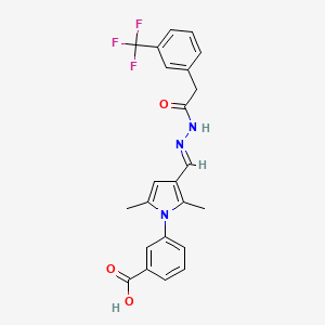 molecular formula C23H20F3N3O3 B3901934 3-[2,5-dimethyl-3-(2-{[3-(trifluoromethyl)phenyl]acetyl}carbonohydrazonoyl)-1H-pyrrol-1-yl]benzoic acid 