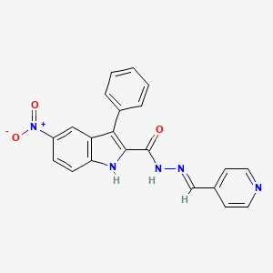 molecular formula C21H15N5O3 B3901995 5-nitro-3-phenyl-N'-(4-pyridinylmethylene)-1H-indole-2-carbohydrazide 