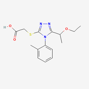 molecular formula C15H19N3O3S B3902028 {[5-(1-ethoxyethyl)-4-(2-methylphenyl)-4H-1,2,4-triazol-3-yl]thio}acetic acid 